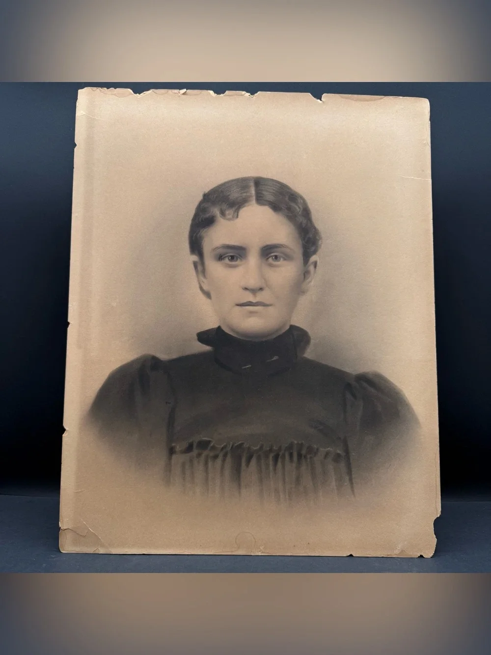 Antique Photograph In Pencil /Charcoal 20x16 Hauntingly Beautiful Eyes Halloween